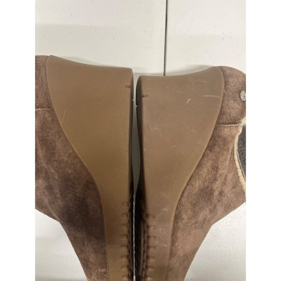 Ugg Womens 9 Tall Boots Wedge Brown Leather Shearling Fold Over 5451 Sandra - Picture 13 of 15